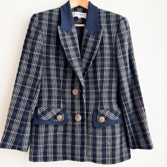Vintage Plaid Wool Blazer with Gold ButtonsS/M - Picture 8 of 8